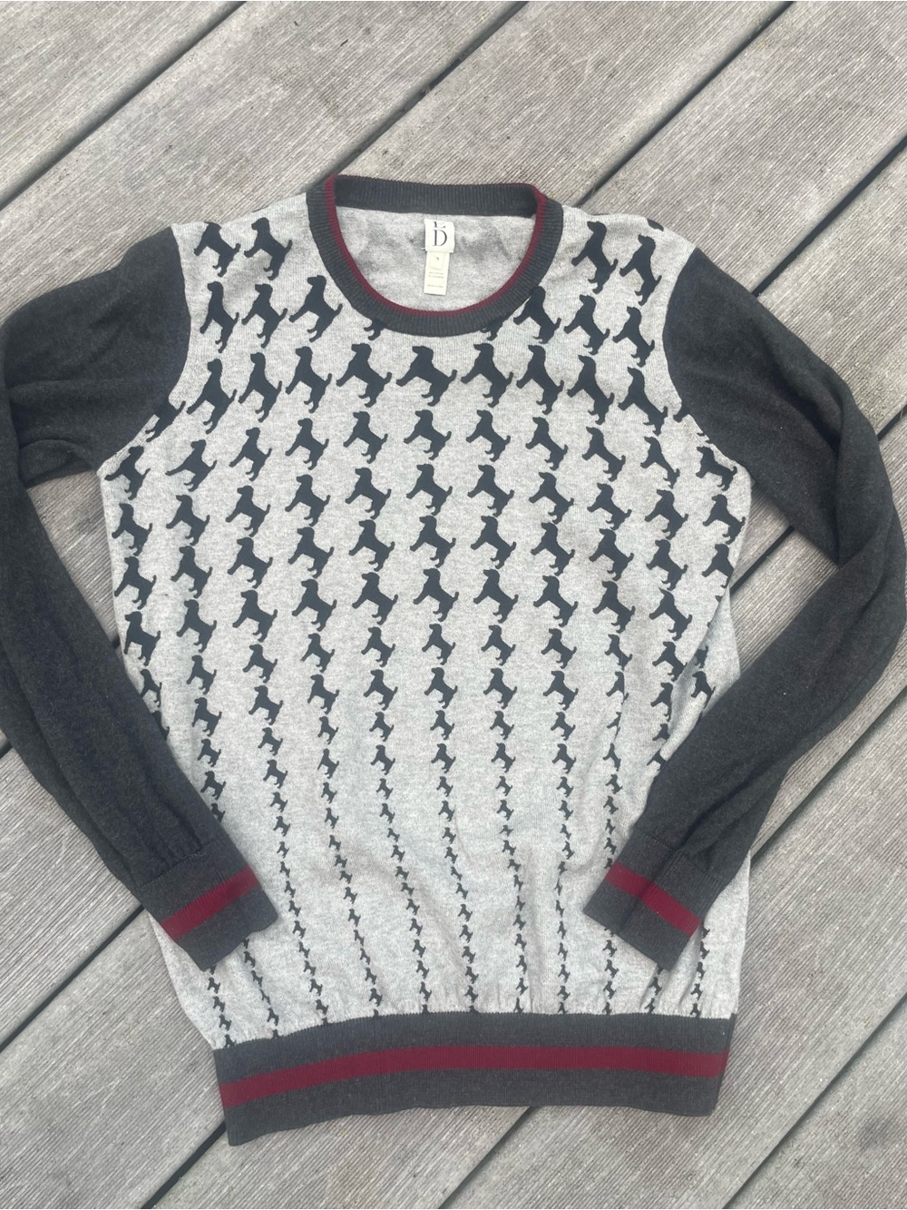 ED Ellen Degeneres Dog Pattern Cotton/Cashmere Blend Crewneck Sweater sz S